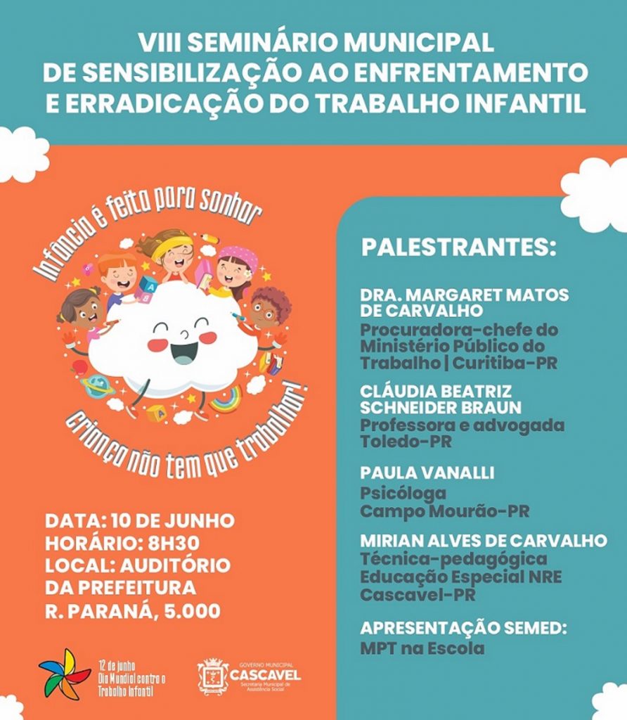 Abertas inscrições para o seminário que debaterá prevenção ao trabalho infantil
