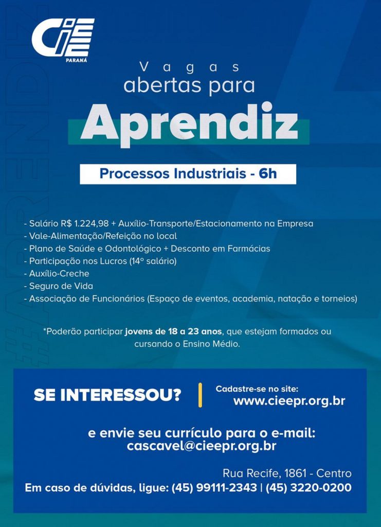 CIEE está com 30 vagas abertas para aprendiz