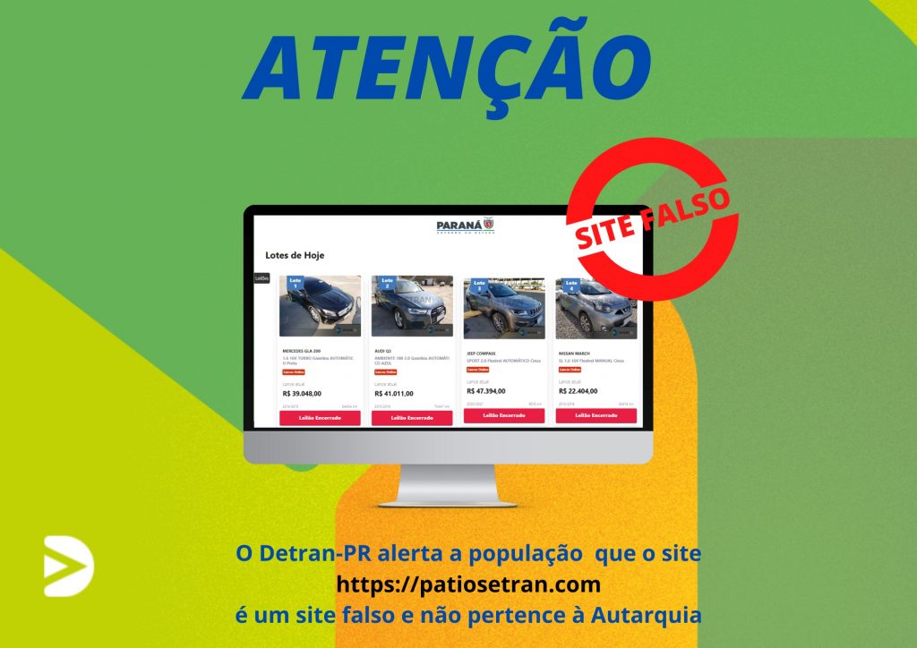 Detran-PR alerta sobre leilão de veículos falsos