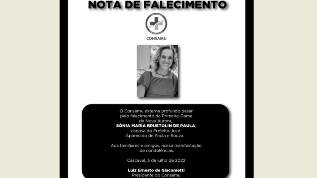 Consamu lamenta morte da primeira-dama de Nova Aurora, vítima de atropelamento Consamu lamenta morte da primeira-dama de Nova Aurora, vítima de atropelamento