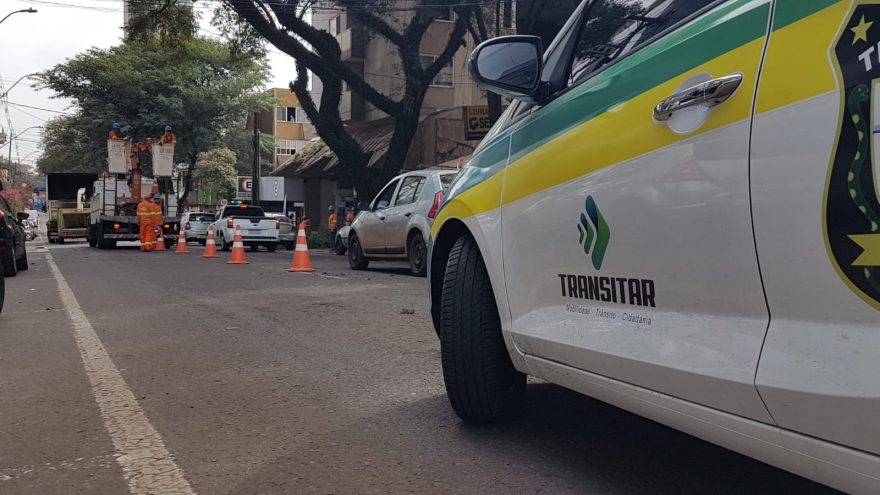 Poda de árvores deixa trânsito lento no Centro