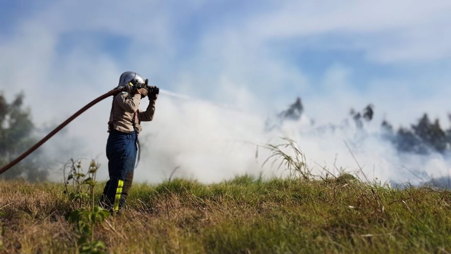 Bombeiros combatem incêndio em grande área de vegetação no Bairro Santo Onofre