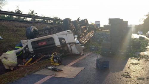 Caminhão carregado com legumes capota na BR-277 e motorista morre preso entre às ferragens Imagem referente a Caminhão carregado com legumes capota na BR-277 e motorista morre preso entre às ferragens