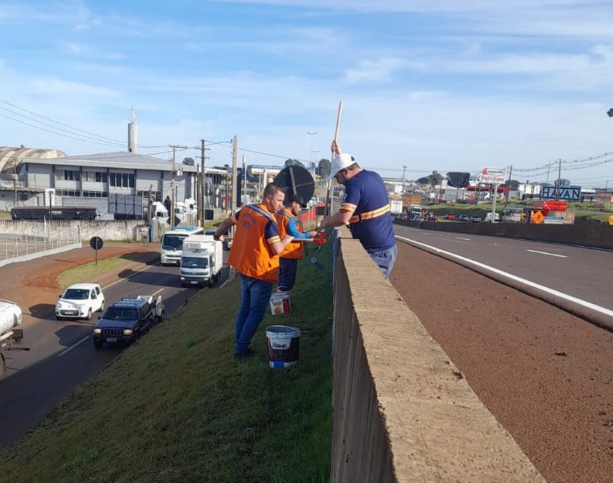 Cidade mais bonita! Equipe da Defesa Civil faz pintura de viaduto
