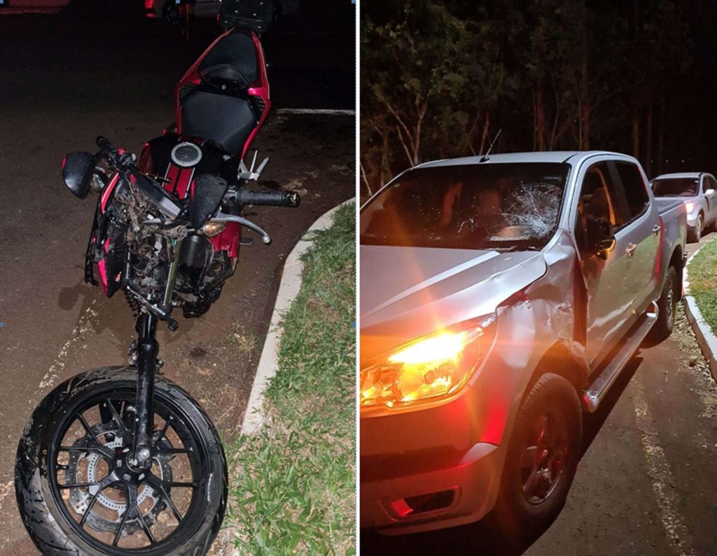 Honda CB 500F e S10 colidem em Toledo, deixando dois feridos