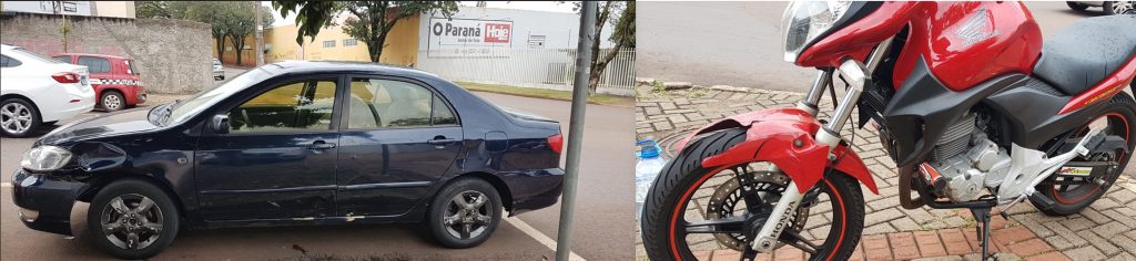 Corolla e CB 300 se envolvem em colisão em Cascavel