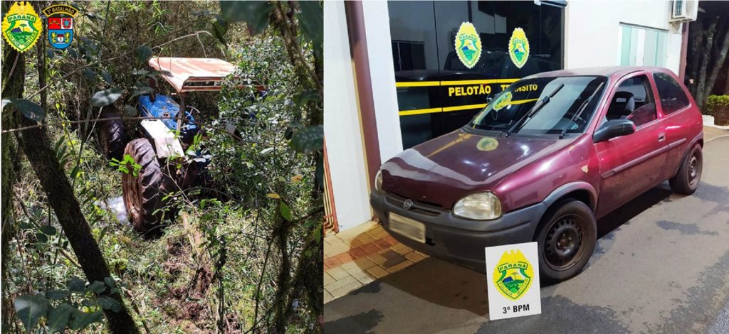 Carro e trator furtados em propriedade rural são recuperados pela PM