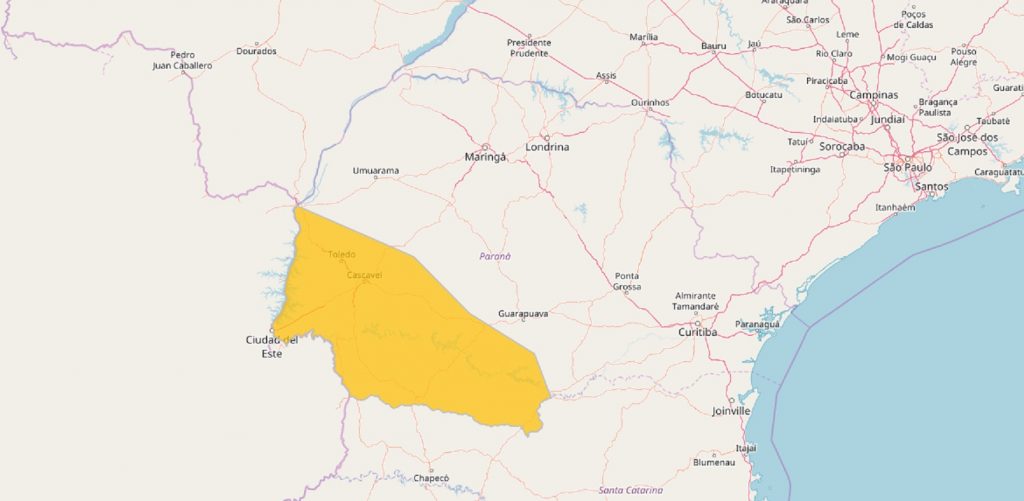 Cascavel segue no mapa de alerta da Defesa Civil para temporal