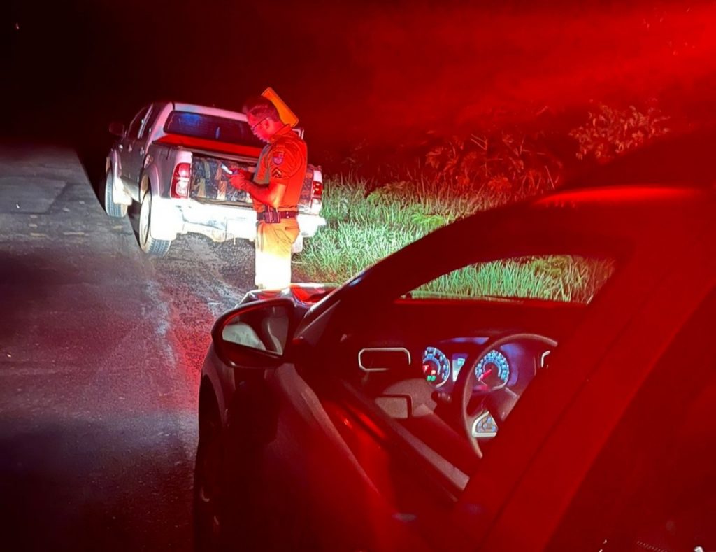 Após perseguição e tiro no pneu, PM intercepta caminhonete forrada de maconha, BR-163