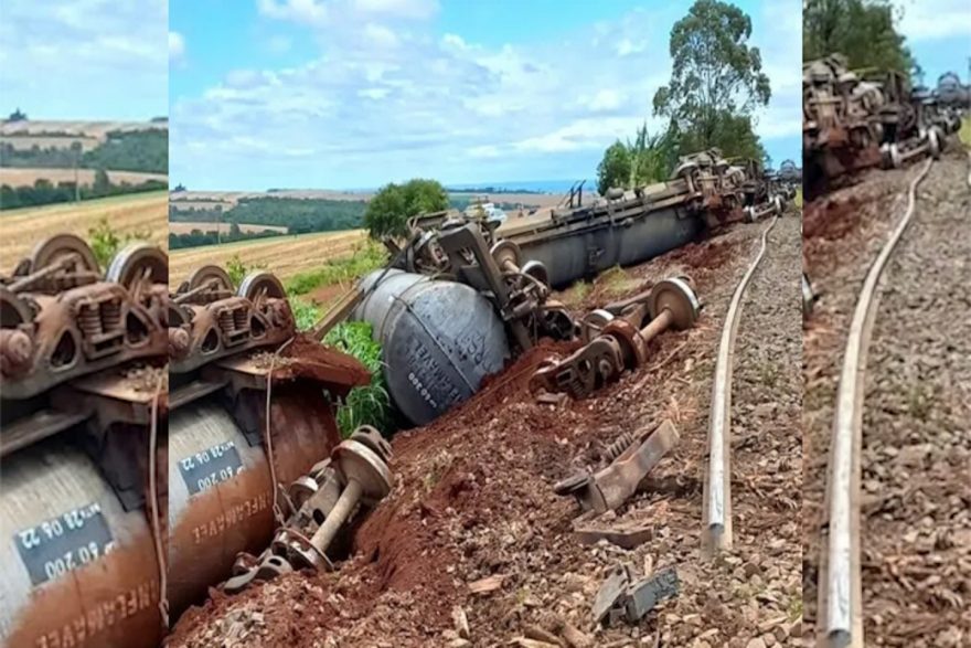 Câmera flagra descarrilamento de trem em cidade do Paraná