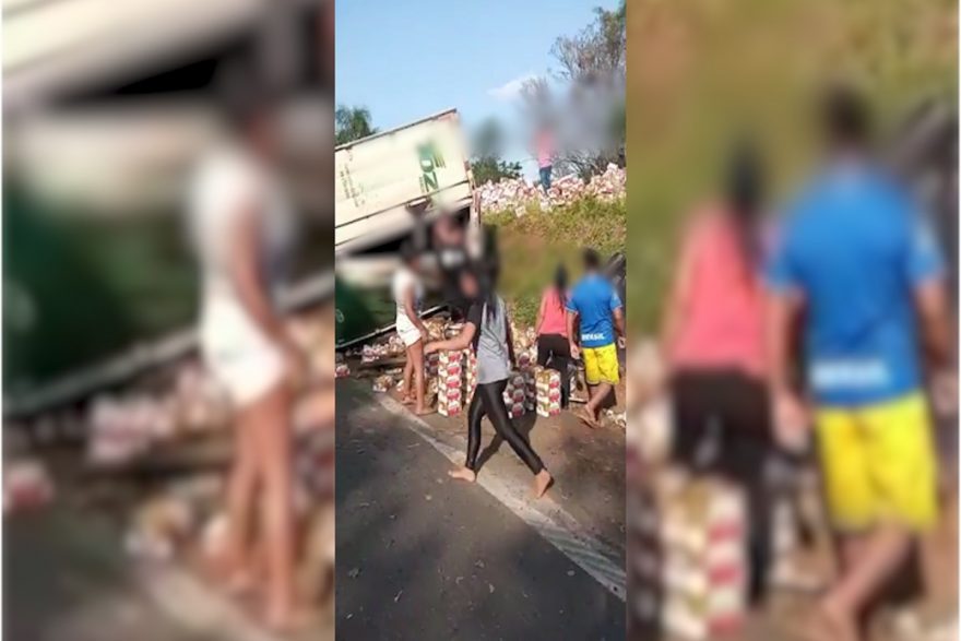 Vídeo mostra momento em que carga de cerveja é saqueada na BR-277, em Nova Laranjeiras