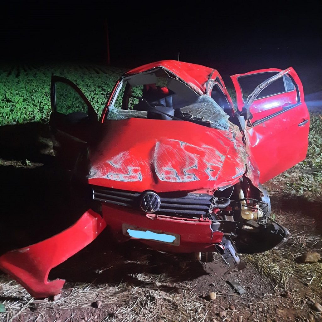 Gol capota e deixa condutor ferido na rodovia PR-364 em Palotina