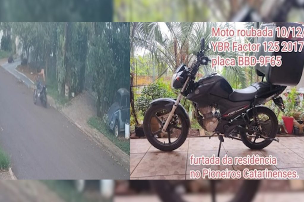 Câmera flagra homem empurrando moto furtada no Pioneiros Catarinenses