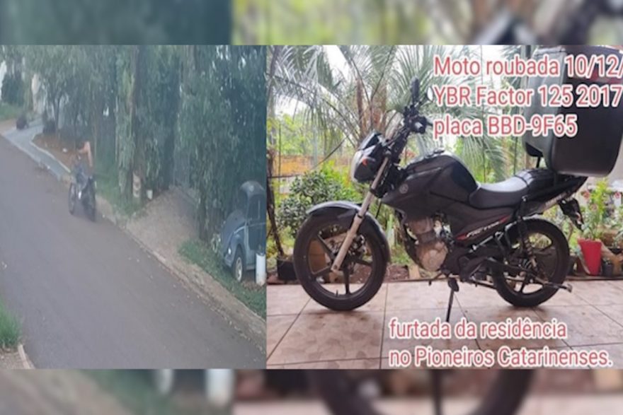 Câmera flagra homem empurrando moto furtada no Pioneiros Catarinenses