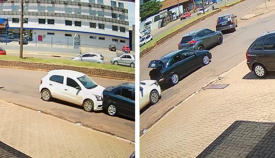 Câmeras registra colisão traseira na Avenida Carlos Gomes