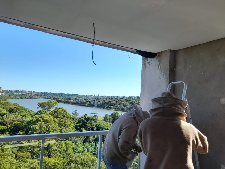 Enxame de abelhas é retirado do 7º andar de prédio em construção em Cascavel
