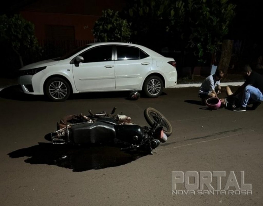 Motociclista atinge carro parado e perde dedo do pé, em Nova Santa Rosa