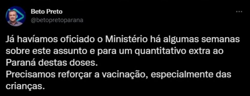 “Nos trouxe preocupação a falta de vacina contra a Covid para as crianças” diz Beto Preto, Secretário de Saúde do Estado