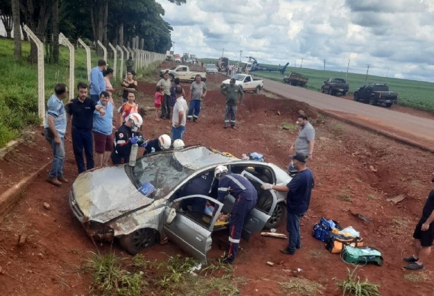 Vítima de grave acidente em Vera Cruz do Oeste é trazida de helicóptero para Cascavel