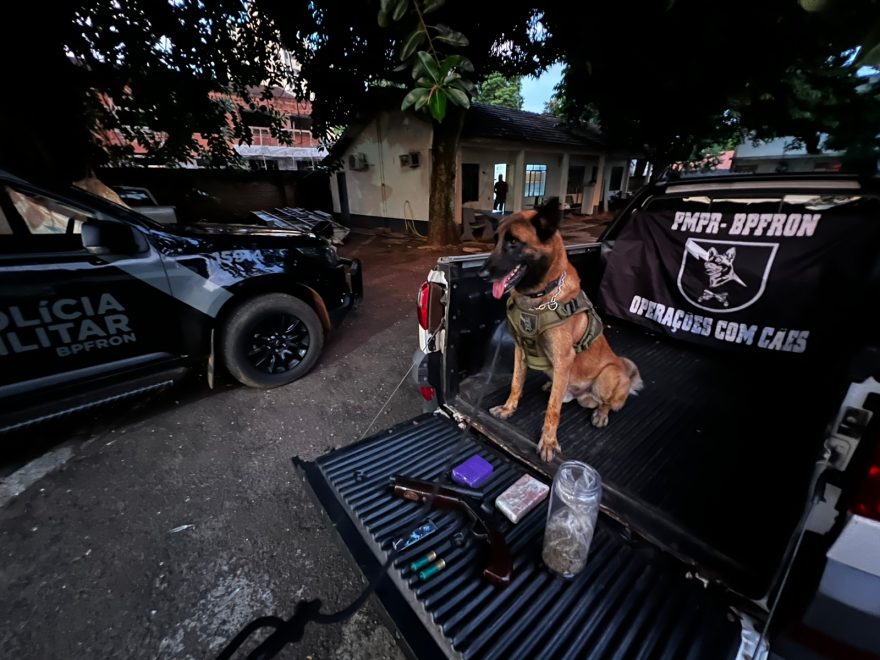 Em Santa Helena BPFRON apreende droga, arma, munições e recupera veículo roubado