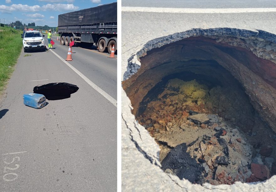 Cratera se abre na BR-373 e motoristas devem redobrar atenção