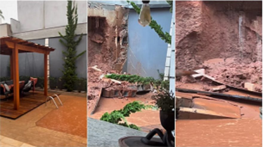 Vídeo impressionante mostra queda de muro em condomínio de luxo