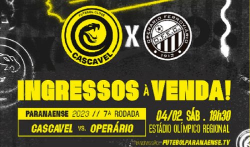 Ingressos para FC Cascavel x Operário já estão à venda Imagem referente a Ingressos para FC Cascavel x Operário já estão à venda