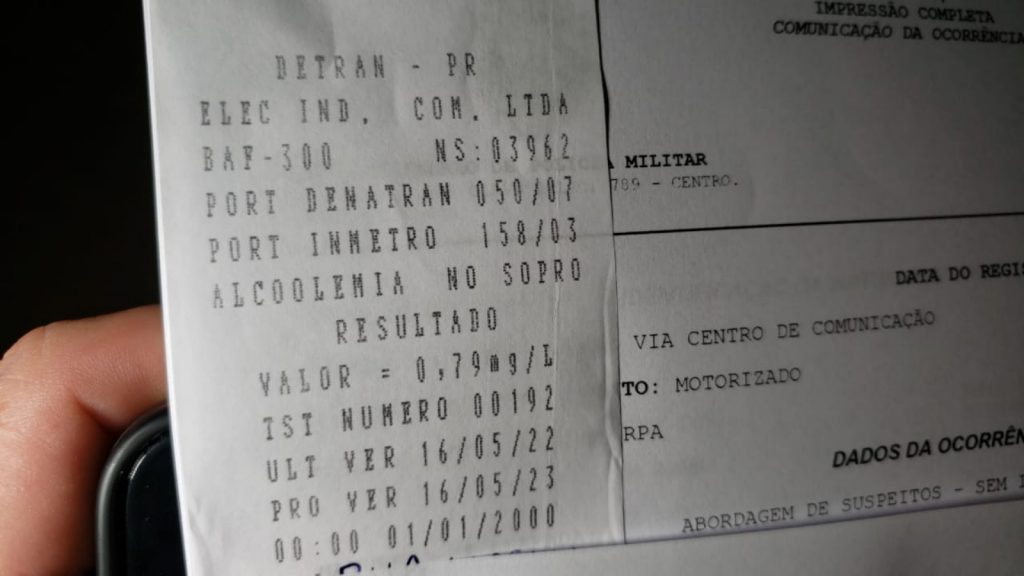Motorista embriagado é detido em Matelândia e levado à delegacia de Cascavel