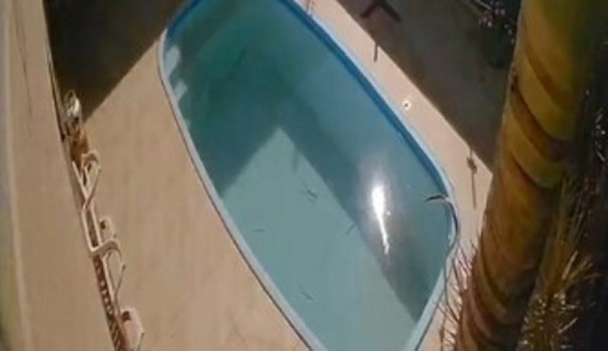 Meteoro reflete em água de piscina no Jardim União