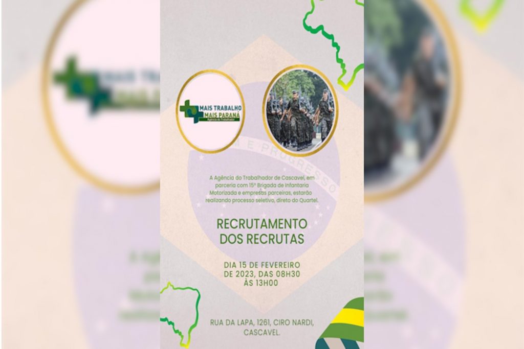 Agência do Trabalhador oferecerá vagas a recrutas nesta quarta-feira