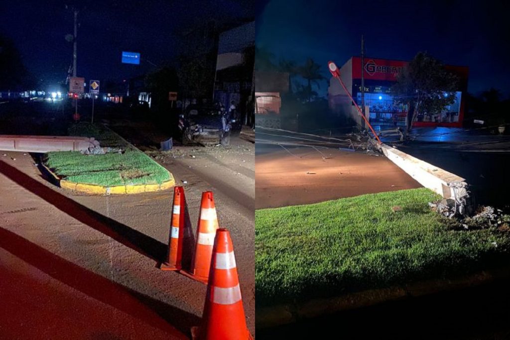Veículo derruba poste na entrada de Maripá e deixa cidade sem energia elétrica
