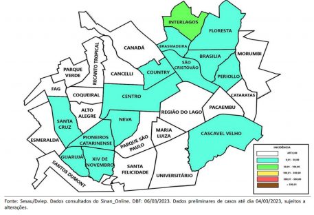 Imagem referente a Prefeitura divulga mapa com maior incidência de dengue em Cascavel