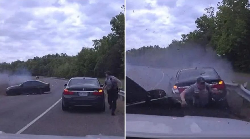 Vídeo: Policial escapa por pouco de BMW desgovernada a 193 km/h