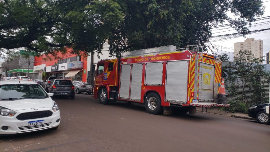 Galho de árvore é arrancado durante temporal e cai sobre estrutura de imóvel no Centro