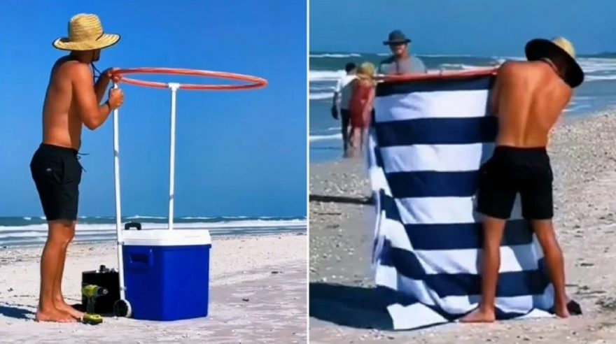 Vídeo: Homem oferece banheiro portátil em praia e viraliza nas redes sociais