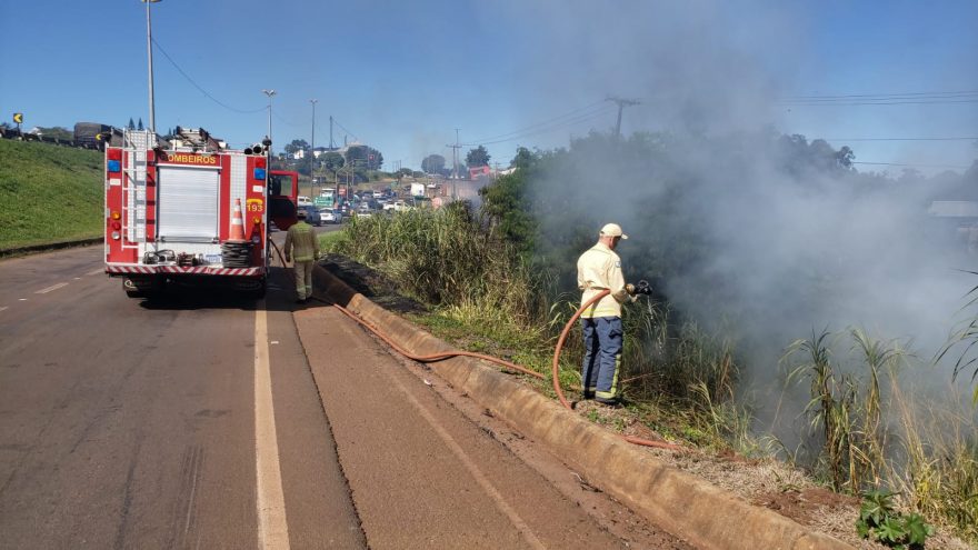 Incêndio nas margens da BR-277 mobiliza Corpo de Bombeiros