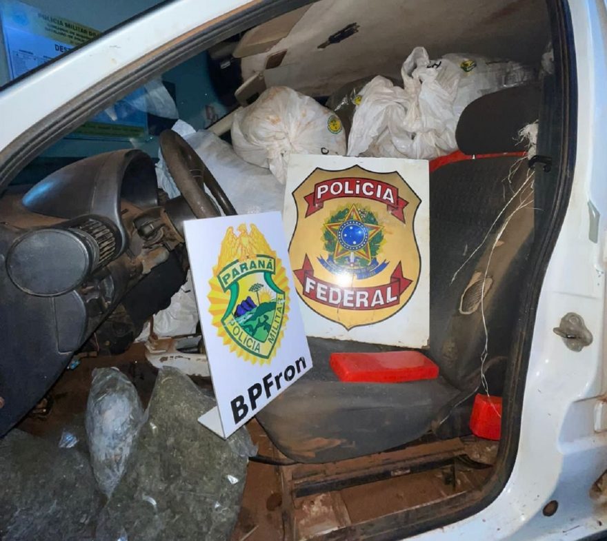 BPFRON e Polícia Federal apreendem carro carregado de drogas em Guaíra