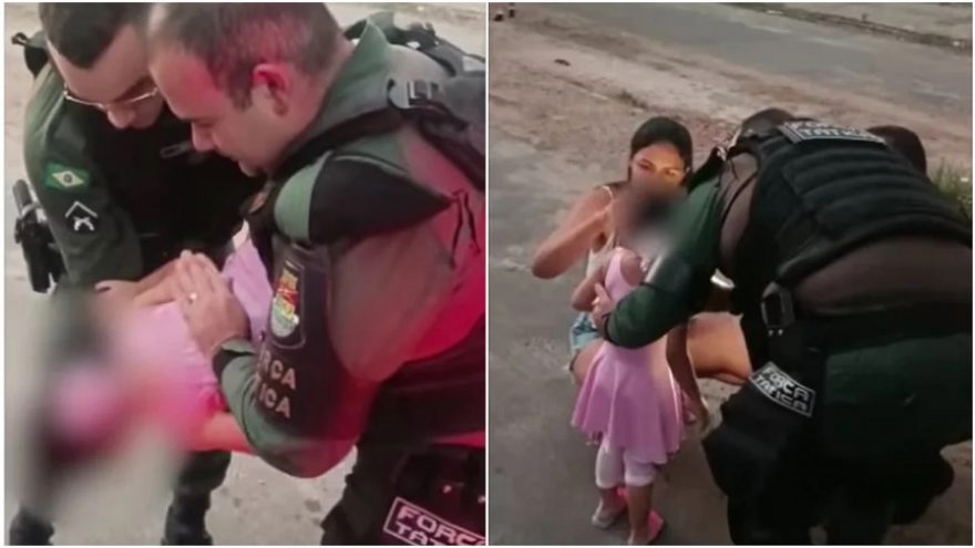 Menina engasga com chocolate e é salva por policiais; veja vídeo