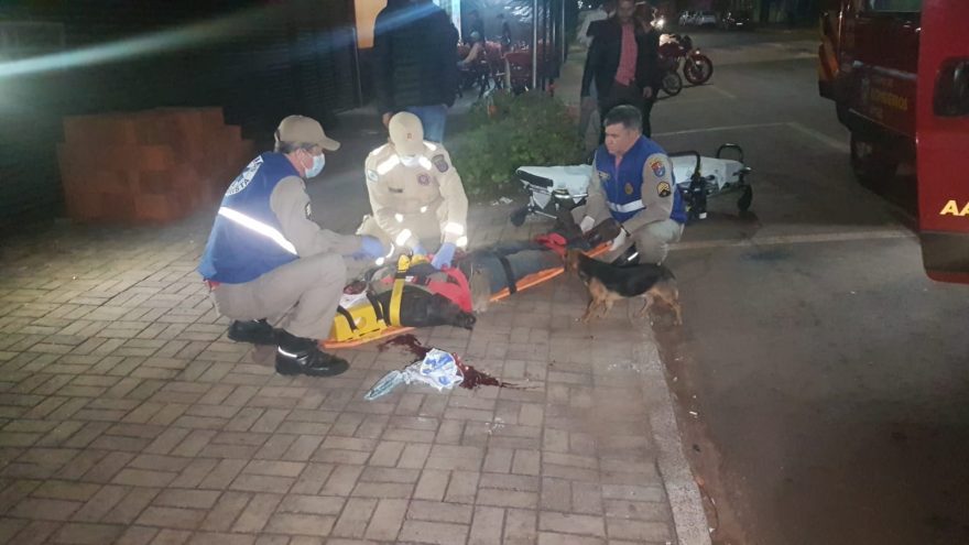 Homem que foi agredido a pedradas é socorrido e cachorrinho de estimação acompanha resgate