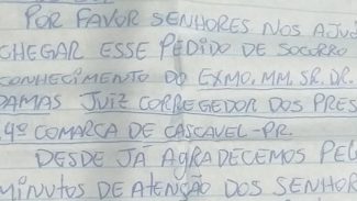 Apenado em PETBC de Cascavel relata opressão psicológica e agressões físicas em carta