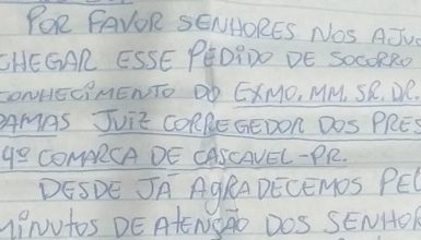 Imagem referente a Apenado em PETBC de Cascavel relata opressão psicológica e agressões físicas em carta