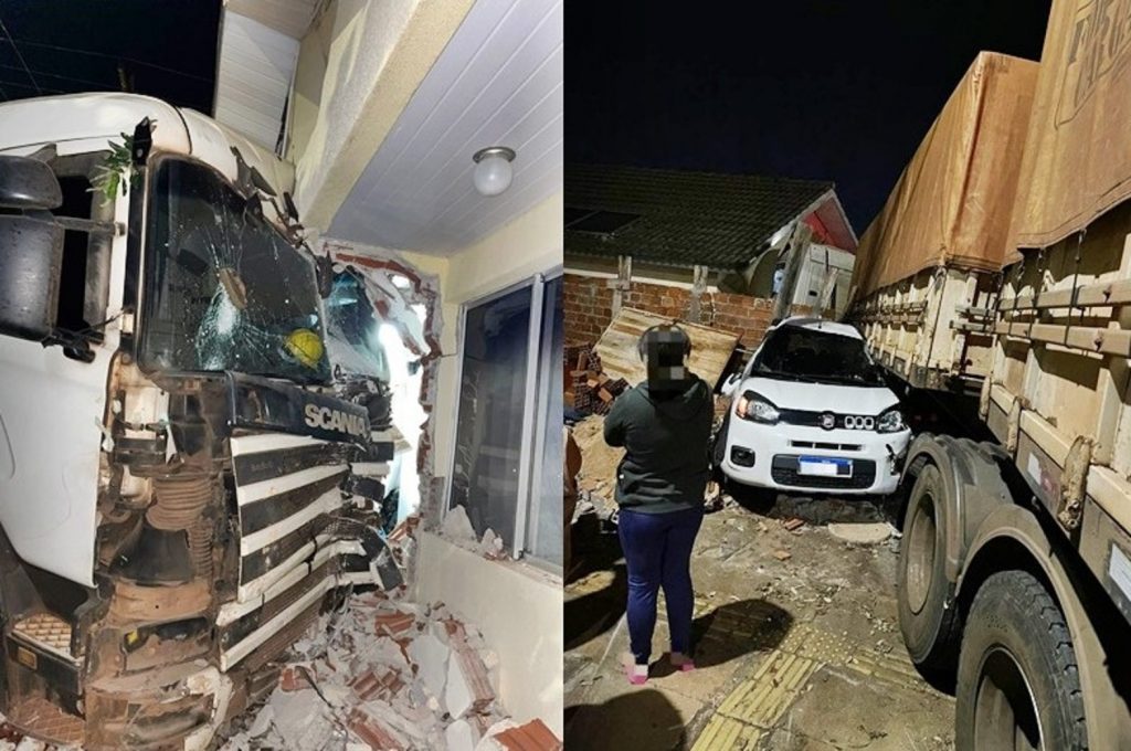 Carreta invade residência, causa estragos e dá um susto a moradores em Umuarama Carreta invade residência, causa estragos e dá um susto a moradores em Umuarama