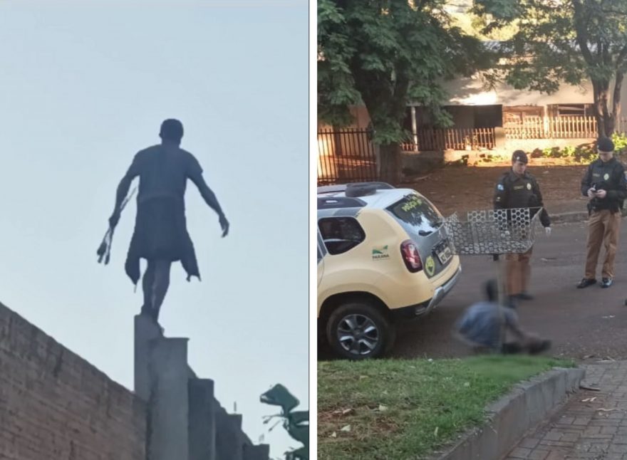 Homem corre com espetos em telhado de residências e precisa ser contido