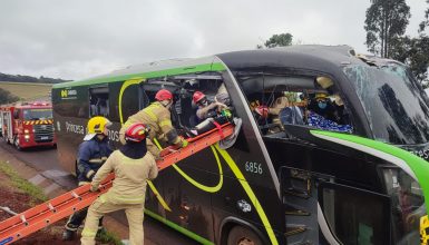 Imagem referente a Acidente entre caminhão e ônibus na BR-277 deixa passageiros feridos
