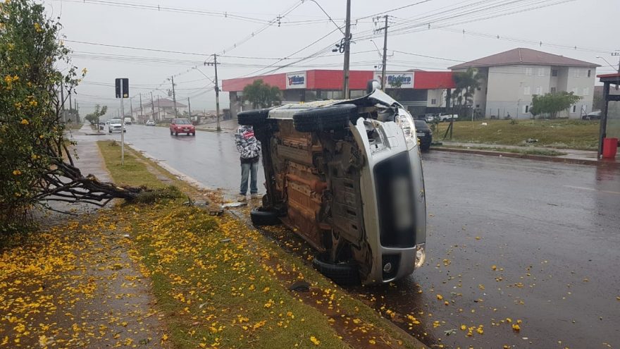 Motorista perde o controle e tomba veículo após bater em árvore no Riviera