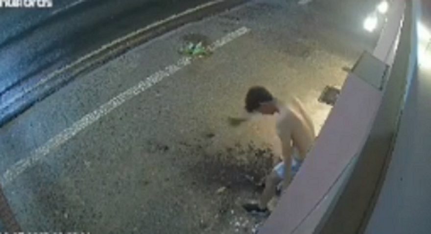 Câmera registra homem vandalizando floreira em estabelecimento no Centro