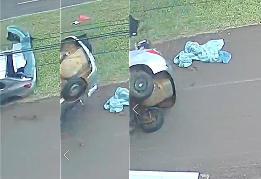 Câmera flagra veículo capotando na PRc-467