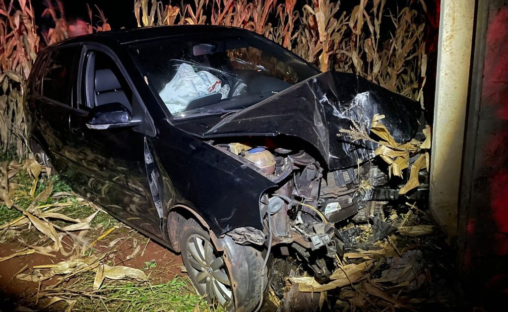 Condutor fica ferido após colidir em poste às margens da rodovia PR-495 em Missal