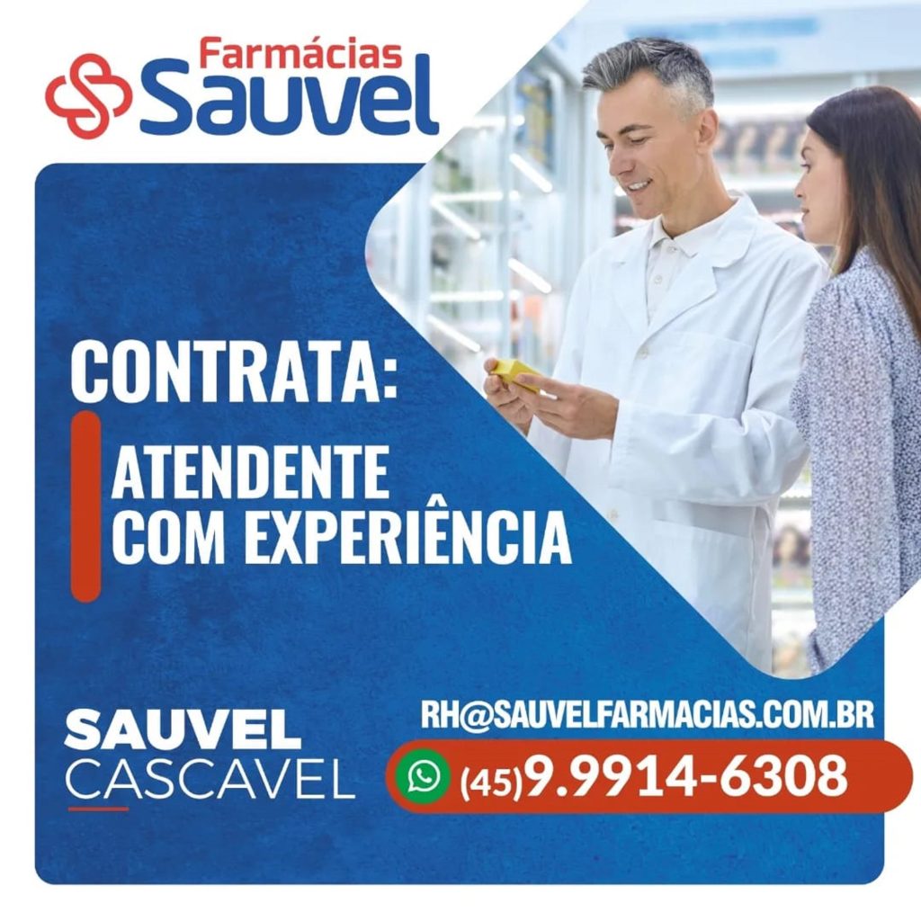 Farmácias Sauvel têm oportunidades de emprego em Cascavel