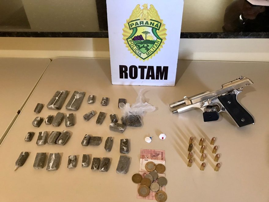 Rotam detém dois e apreende pistola, maconha e cocaína em Ramilândia